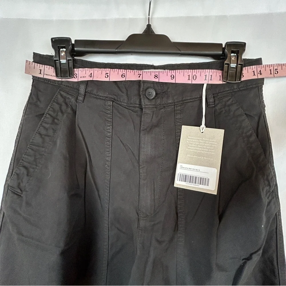 NEW Everlane Crop Black Wide Straight Leg Cargo Pants Cotton Linen Blend Size 6
